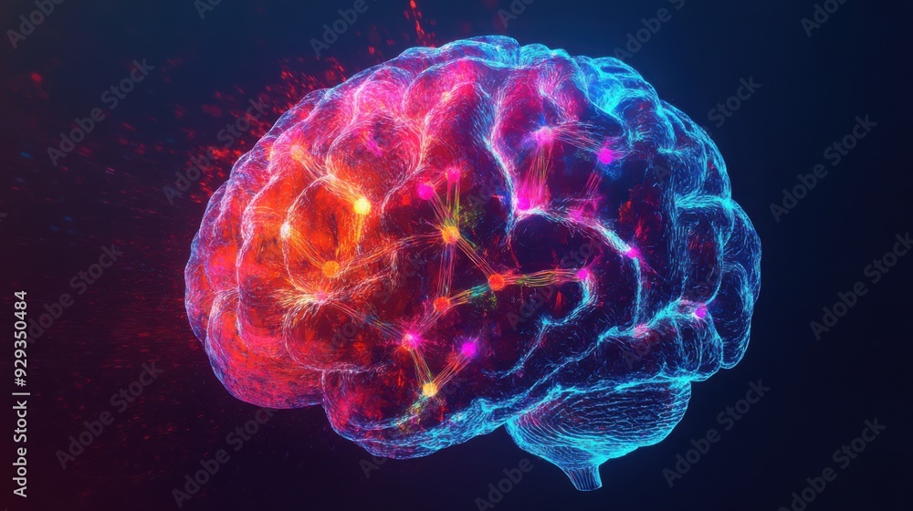 Poster digital high tech brain. digital artificial intelligence illustration depicting the concept of advan
