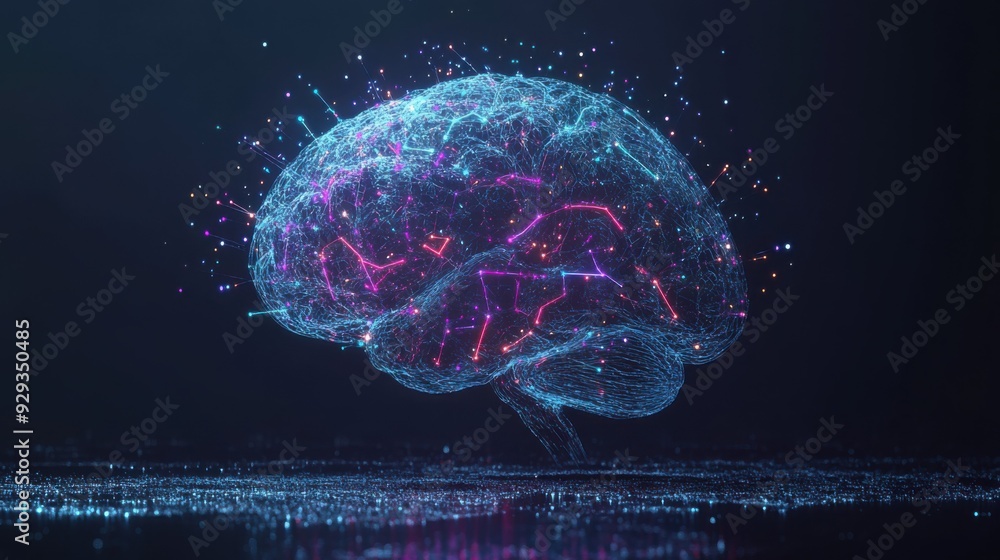Poster digital high tech brain. digital artificial intelligence illustration depicting the concept of advan
