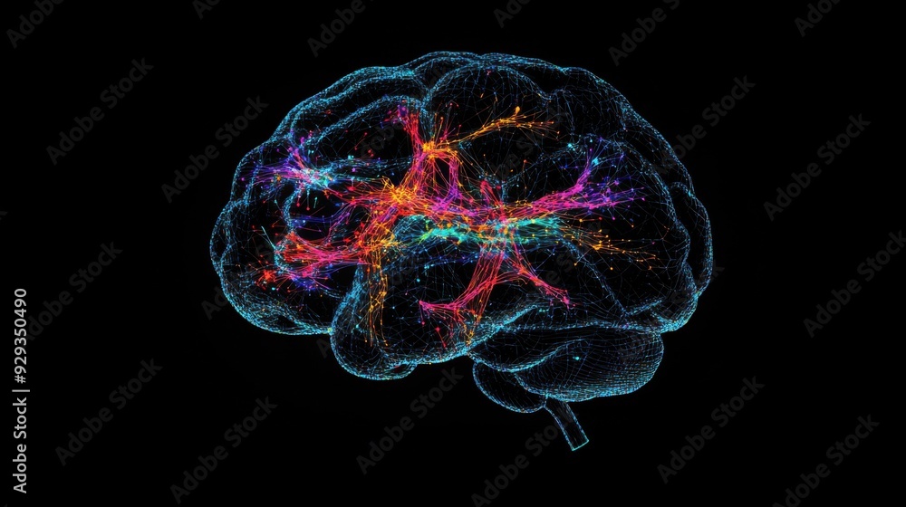 Poster digital high tech brain. digital artificial intelligence illustration depicting the concept of advan