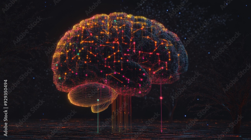 Poster digital high tech brain. digital artificial intelligence illustration depicting the concept of advan