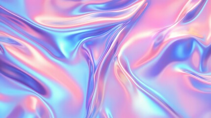 Obraz premium iridescent holographic Abstract trendy background. Holography abstract background in blue pink colors. Hologram color wrinkled pearlescent foil.