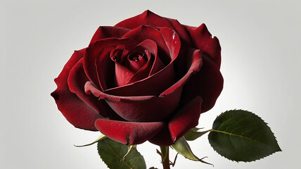 red rose with perfectly sharp, velvety petals. The rose should have a natural shine, with light reflecting off the smooth surface of the petals.