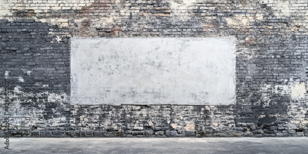 Poster a rustic and weathered wall with a sizable blank space that is perfectly suited for incorporating yo