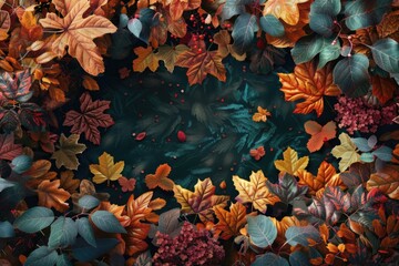 Fototapeta premium A natural wreath made of leaves and berries placed on a table