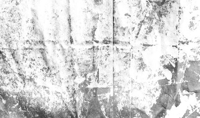 Black and white grunge vintage texture layer with paint splotches and stains on old creased worn paper