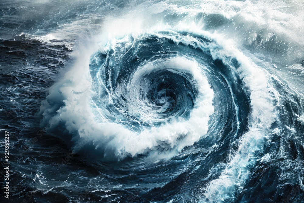 Poster a powerful wave crashes into the ocean, creating a dramatic scene