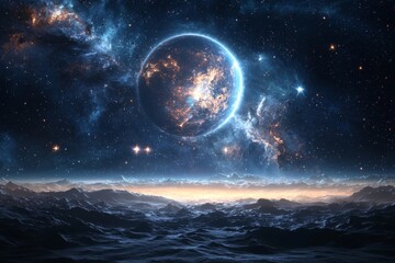 Obraz premium Space cosmic illustration with planets scene created with Generative AI