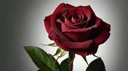 red rose with perfectly sharp, velvety petals. The rose should have a natural shine, with light reflecting off the smooth surface of the petals.
