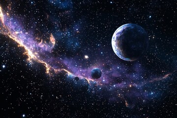 Obraz premium Space cosmic illustration with planets scene created with Generative AI