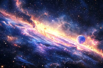 Obraz premium Space cosmic illustration with planets scene created with Generative AI