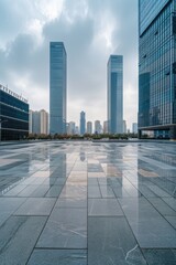 Fototapeta premium Urban landscape with tall skyscrapers, ideal for use in presentations about business or finance