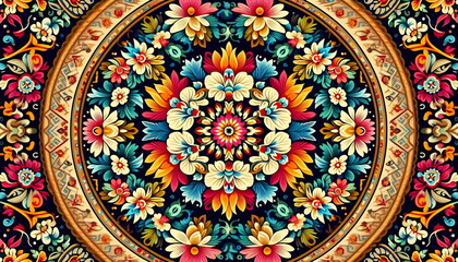 Fototapeta premium Indian tribal art Seamless pattern carpet or rug motifs,design,pattern,fabric,print,embroidery,textile,home decoration,wallpaper related concept background