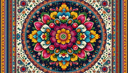 Fototapeta premium Indian tribal art Seamless pattern carpet or rug motifs,design,pattern,fabric,print,embroidery,textile,home decoration,wallpaper related concept background
