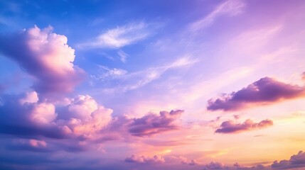 Obraz premium A serene sky filled with colorful clouds during sunset, creating a peaceful atmosphere.