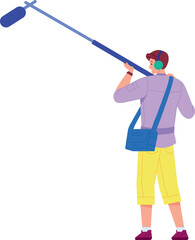 Man recording sound with professional microphone. Audio technician