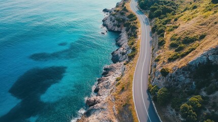 Aerial View of a Winding Coastal Road