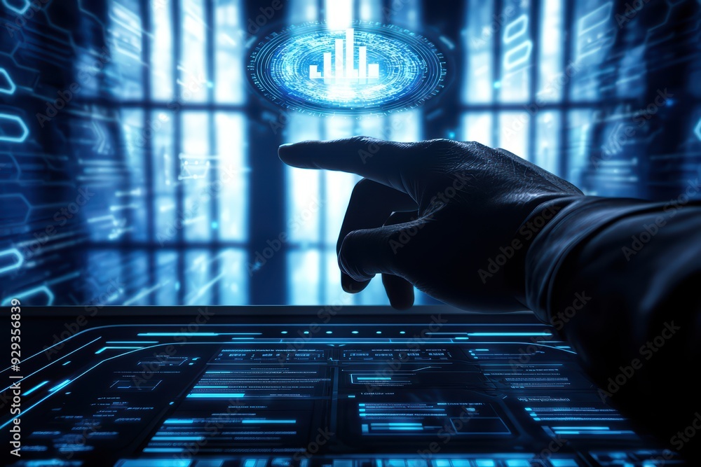Aufkleber a futuristic hand interacting with a holographic display, showcasing advanced technology and data vi