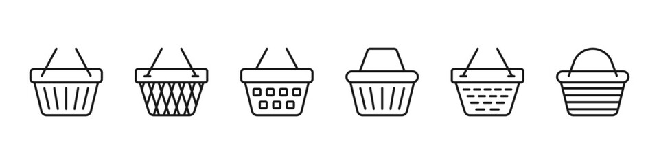 Shopping basket icons set. Grocery basket concept, logo. Vector