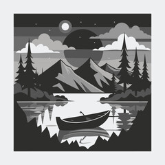 "Silhouette and Colorful Landscape" is a striking artwork that contrasts dark, shadowy foreground elements with a vibrant, colorful background. The silhouetted forms&mdash;perhaps trees, mountains, or anima