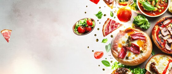 Delicious assortment of food, featuring fresh ingredients, vibrant colors, and unique textures, perfect for culinary visuals.