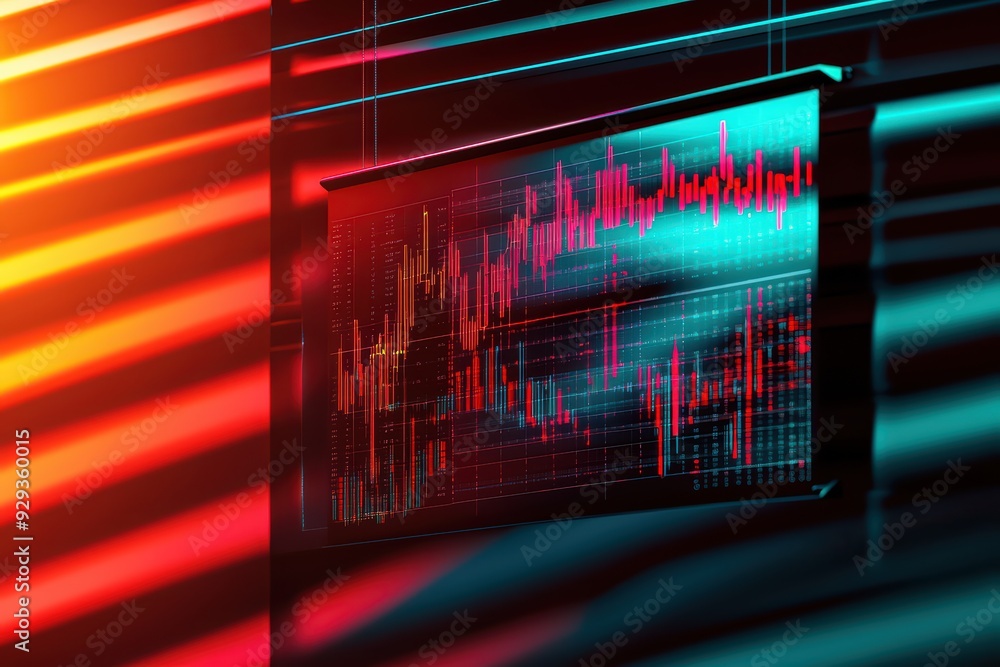 Poster dynamic financial chart displaying market trends and analytics, showcasing vibrant colors and patter