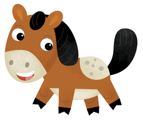 Cartoon happy farm animal horse stallion pony isolated illustration for children