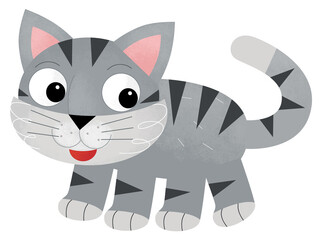 Cartoon happy farm or city animal cat standing and looking isolated illustration for kids