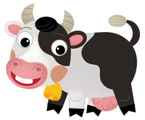 Cartoon happy scene with cow bull is looking and smiling illustration for children