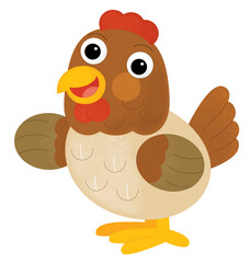 Cartoon happy farm animal cheerful hen chicken bird looking and smiling isolated background illustration for kids