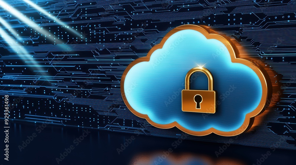 Aufkleber stylized cloud with a lock symbol, representing secure cloud storage and data protection in a digita