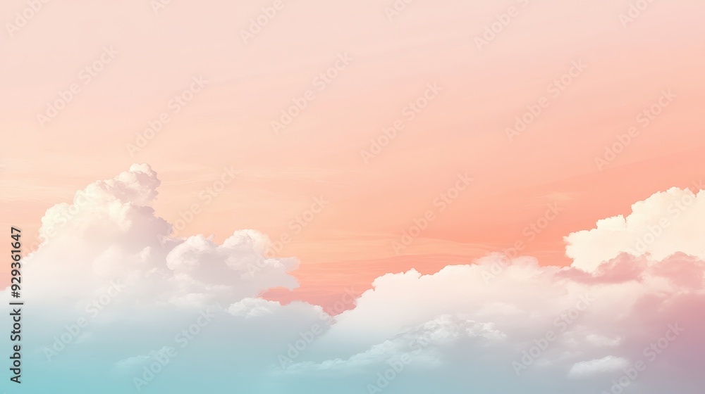 Poster a serene sky with soft clouds and a gradient of pastel colors.