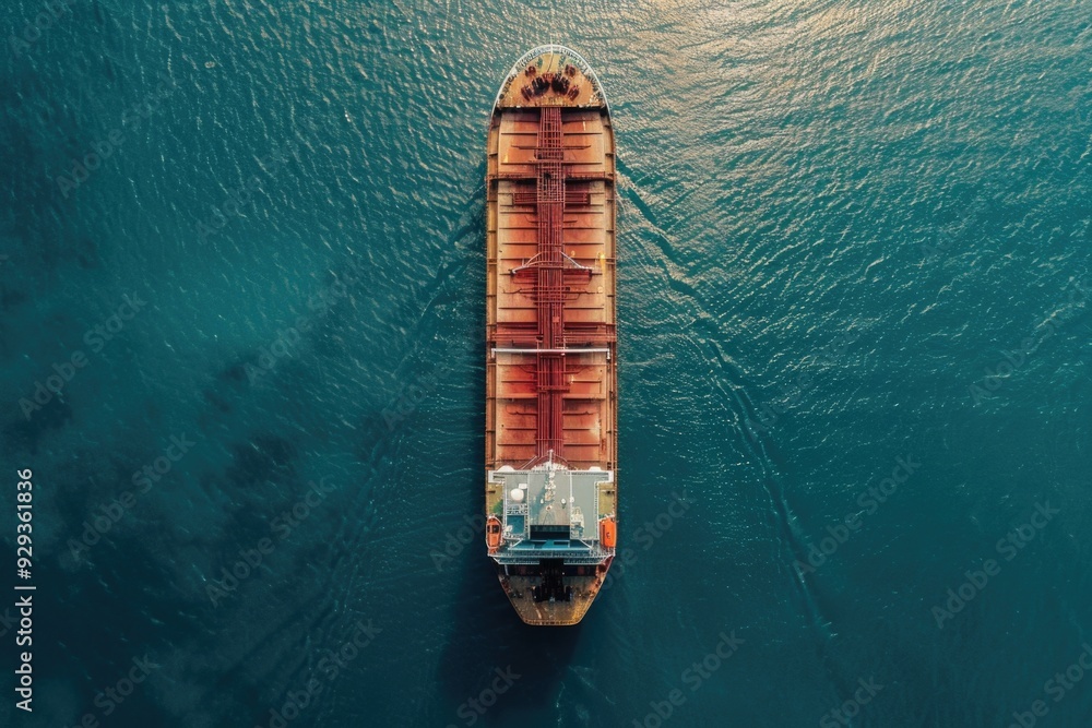 Poster aerial view of a boat floating on calm waters, great for travel or adventure concepts