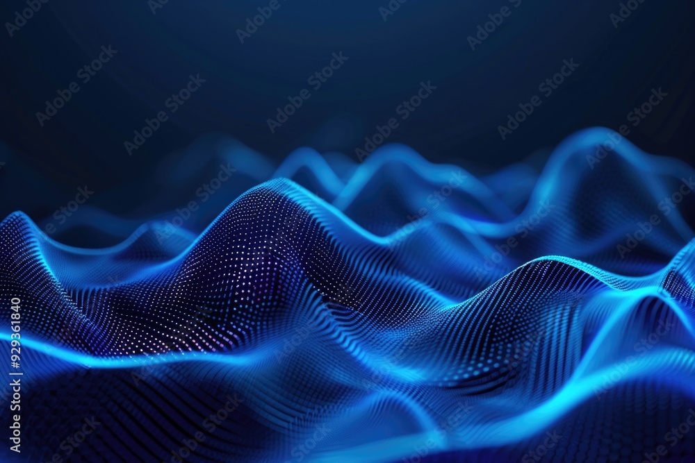 Poster a stylized depiction of wavy lines in blue on a dark background, suitable for use in designs and art