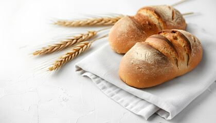 Bread and ears on napkin isolated on white