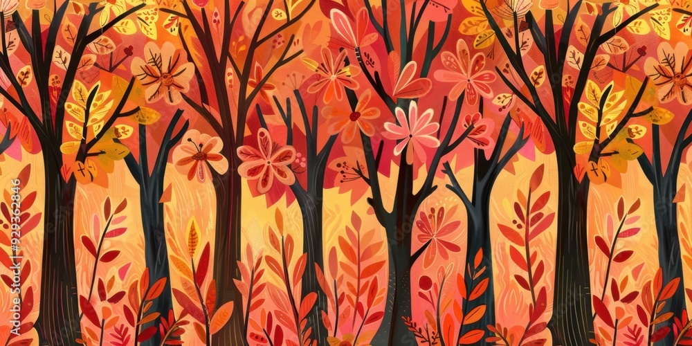 Aufkleber an autumnal forest pattern generative ai