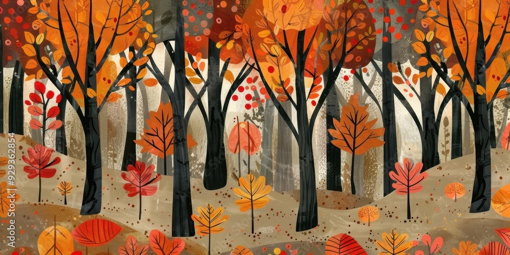 Aufkleber an autumnal forest pattern generative ai