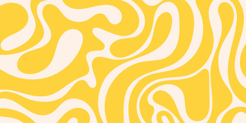 Abstract horizontal swirl background. Retro liquid groovy waves 60s, 70s style. Trendy colorful hippy pattern with pastel colors. Vector illustration