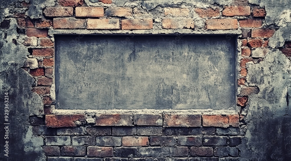 Poster imagine a textured brick wall with a spacious empty area for your text or graphics. this backdrop is