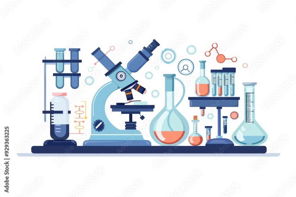 Aufkleber Microscope and glassware in a science laboratory setting