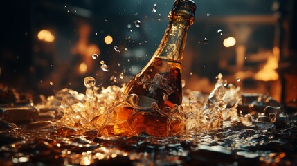 super slow motion of champagne explosion with flying cork closure and fireworks opening champagne bottle closeup festival.