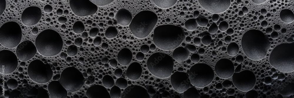 Aufkleber this closeup of black polystyrene foam showcases its intricate circular textures and patterns, makin