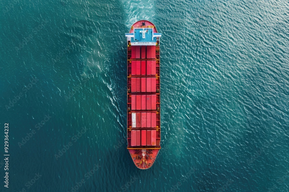 Poster Aerial view of a container ship sailing through the open ocean
