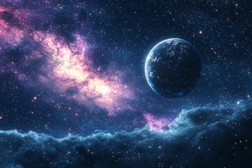 Obraz premium Space cosmic illustration with planets scene created with Generative AI