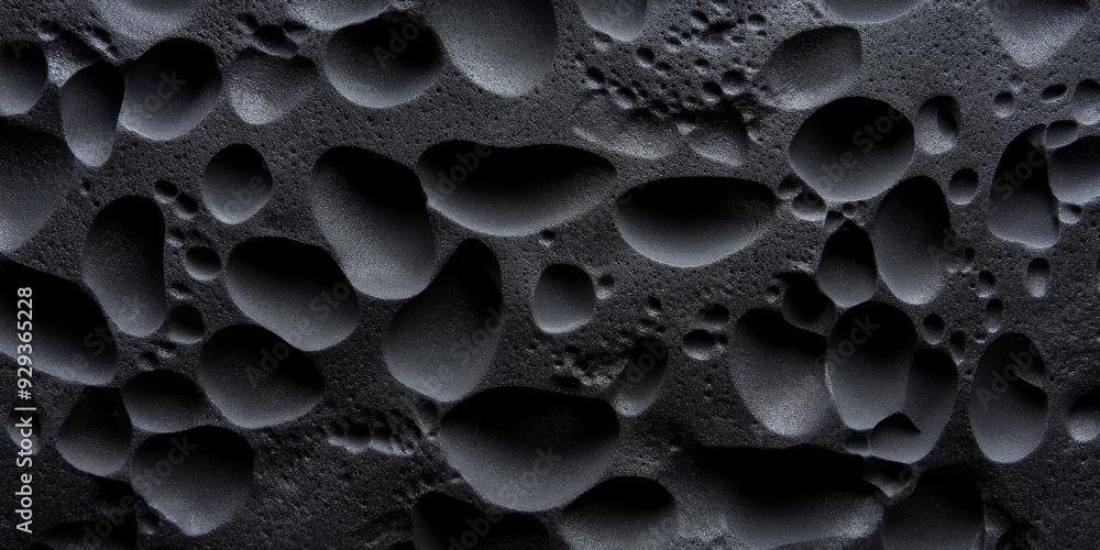 Aufkleber explore the textured surface of black polystyrene foam with various shapes and forms, offering a uni