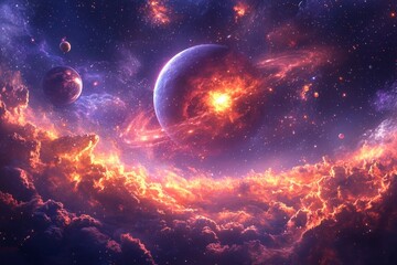 Space cosmic illustration with planets scene created with Generative AI