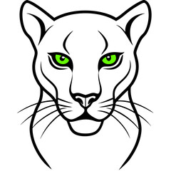 A sleek panther with glowing green eyes line art vector