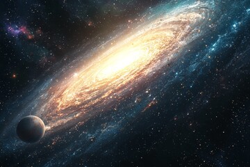 Obraz premium Space cosmic illustration with planets scene created with Generative AI