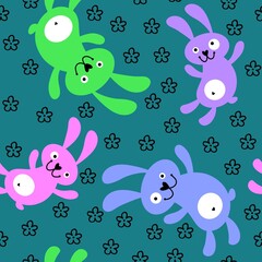 Cartoon animals seamless rabbit bunnies pattern for wrapping paper