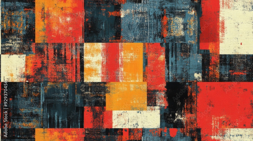 Poster this vibrant abstract geometric pattern features distressed textures in urban hues, ideal for fabric