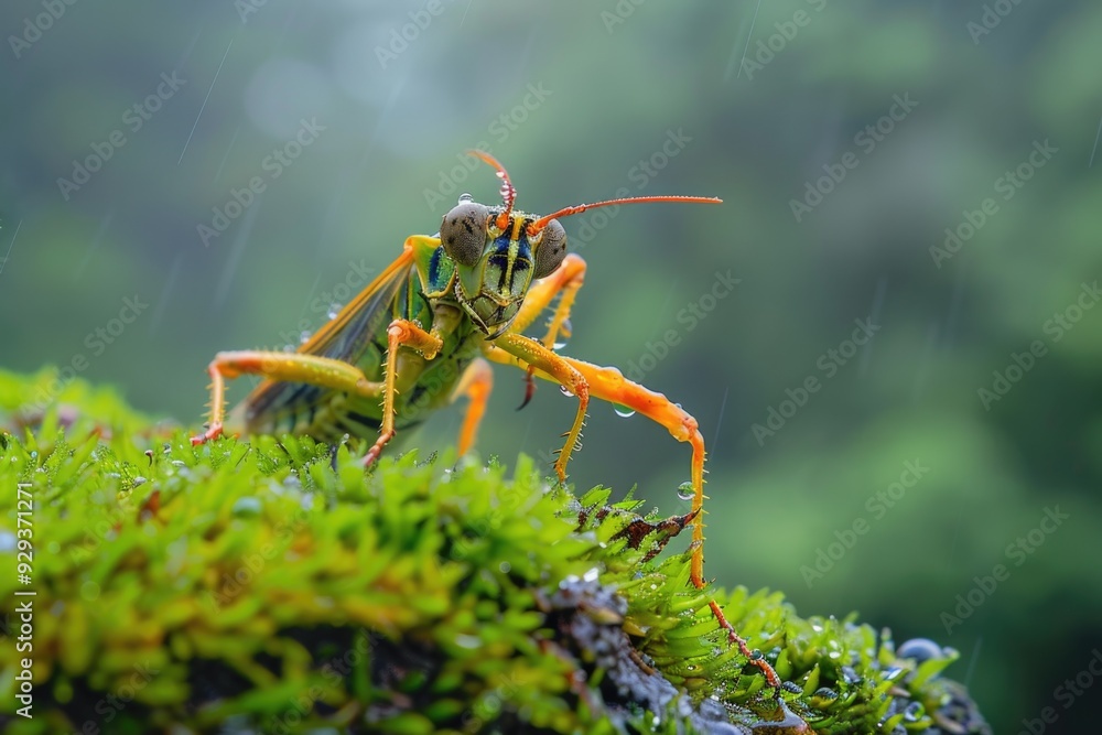 Aufkleber A bug sits on top of a moss-covered tree trunk
